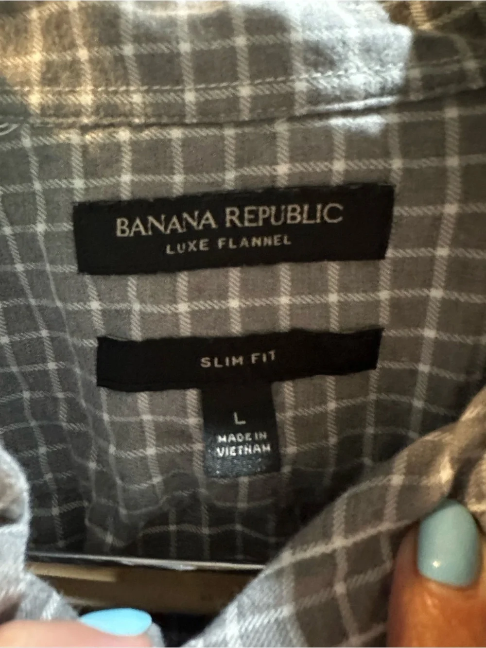 Banana Republic Luxe Flannel Slim Fit Gray Checked Long Sleeve Button Up Large‎